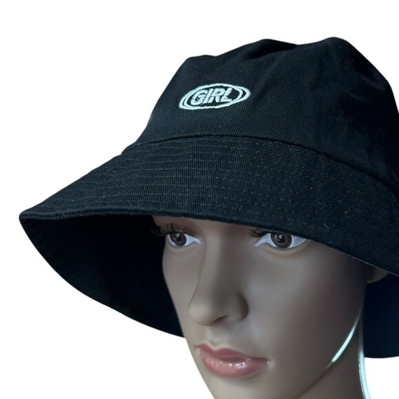 Wego Bucket Hat Embroidered "Girl" Black Denim - Picture 1 of 6